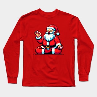 Retro 8-Bit Santa Yoga - Vintage Christmas Fitness Design Long Sleeve T-Shirt